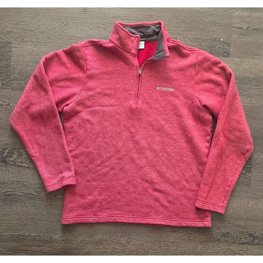 Columbia Logo Fleece 1/4 Zip Pullover Sweatshirt Red Men's M AM1534